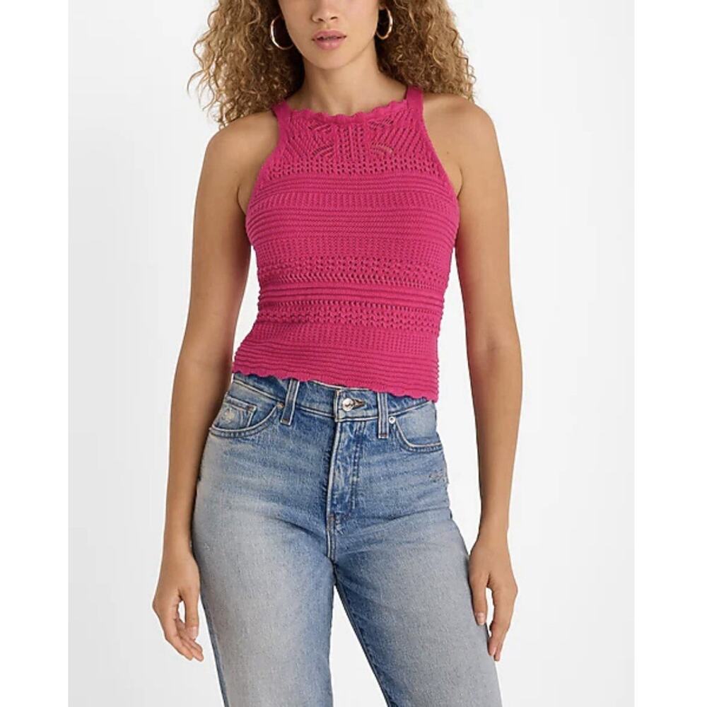 Express Knit Crochet Sleeveless Tank Top Pink Small NWT